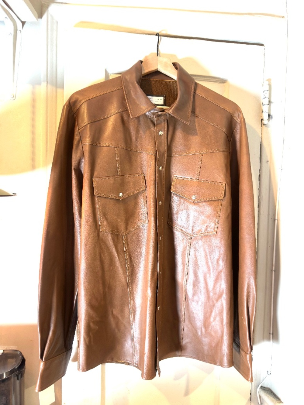 NWT Ron Tomson Brown Lambskin Leather Western Shirt XL